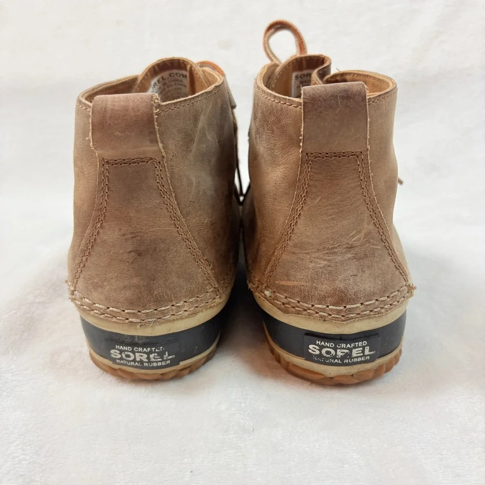 Sorel Out N About Waterproof Leather Duck Boots‎ Women Sz 8.5 Tan Black Ankle